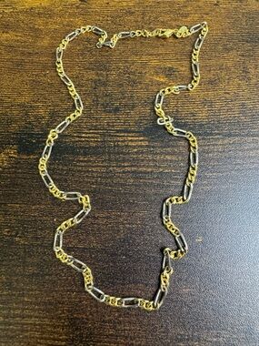 Vintage Two-Tone Gold and Silver Link Necklace Signed RINC 14K GE LIND